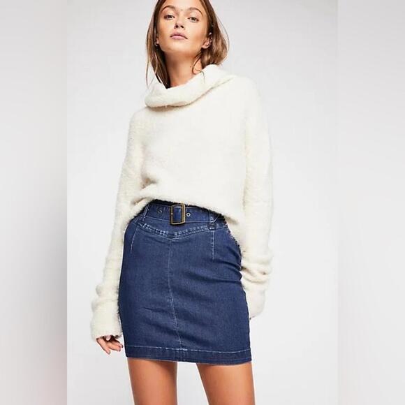 Free People Dresses & Skirts - Free People Livin It Up Dark Wash High Waisted Stretchy Pencil Mini Skirt- Sz 12